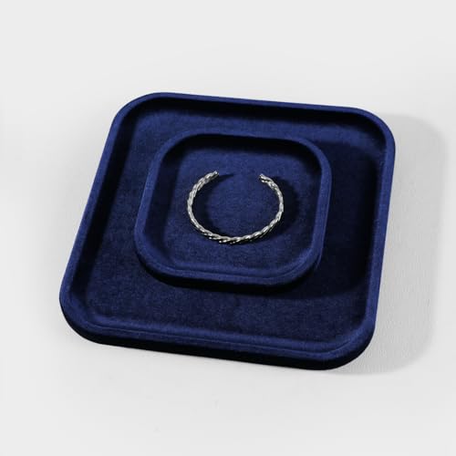 Resilient Velvet Jewelry Display Tray for Ring Earrings Bracelet Necklace, Flat Jewellery Dish for Showcase Store Retail Counter Exhibition Photography Livestream (Dark Blue, Small) - color: Dark Blue, size: Small