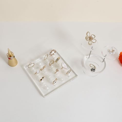 GemeShou Transparent Ring storage tray with 12 clips, Acrylic Jewelry ring display stand for selling, Clear Ring Jewelry holder for show【Acrylic ring tray with 16 clips】