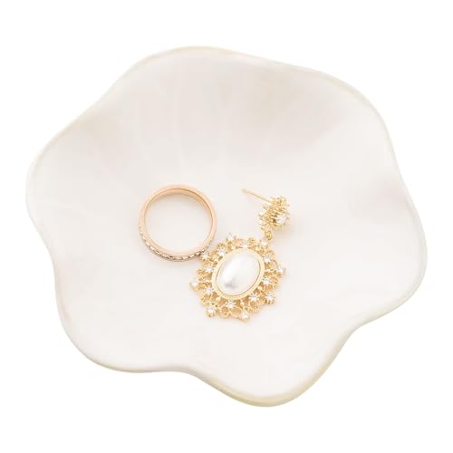 Ceramic Ring Dish, Jewelry Dish Holder, Small Trinket Tray Plate for Earrings Rings Necklaces Keys, for Mom Friend Sister (White Surface) - color: White Surface