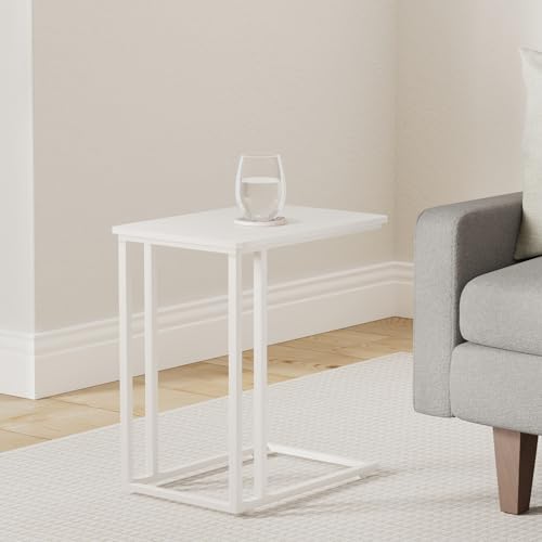 VASAGLE End Table, C Shaped TV Tray with Metal Frame Rolling Casters for Coffee Laptop Mobile Tablet, Industrial Side Table for Living Room Bedroom, 19.7 x 13.8 x 23.6 Inches, Cream White ULNT050W77 - color: Cream White