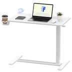 FLEXISPOT H7 Adjustable Overbed Bedside Table with Wheels Pneumatic Mobile Standing Laptop Desk Rolling Computer Cart Movable Overbed Table Hospital Home Use (31.5" W x 17.7" D, White Large) - color: White, size: Large