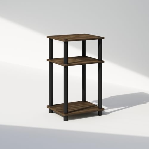 Furinno Just 3-Tier Turn-N-Tube Open Storage Nightstand, 1-Pack, Plastic Poles, Columbia Walnut/Black - color: Columbia Walnut/Black, size: 1-Pack, style: 1-Pack