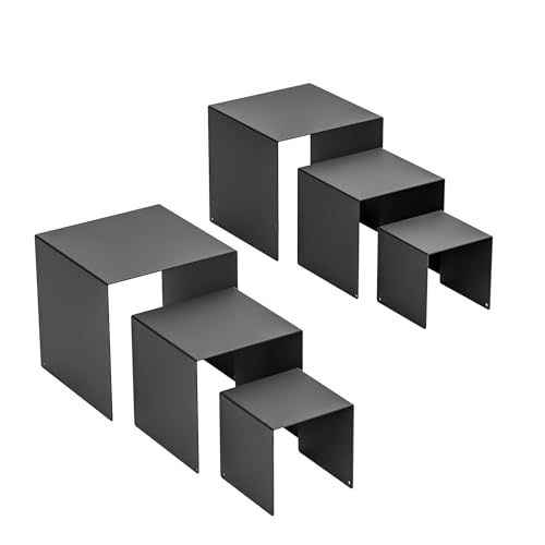 Matte Metal Display Stand,6 Pcs 2 Set Display Risers for Display, Metal Rectangular Display Shelf for Showcase, Dessert, Toys, Perfume (Black, 3''x4''x5) - color: Black, size: 3''x4''x5"