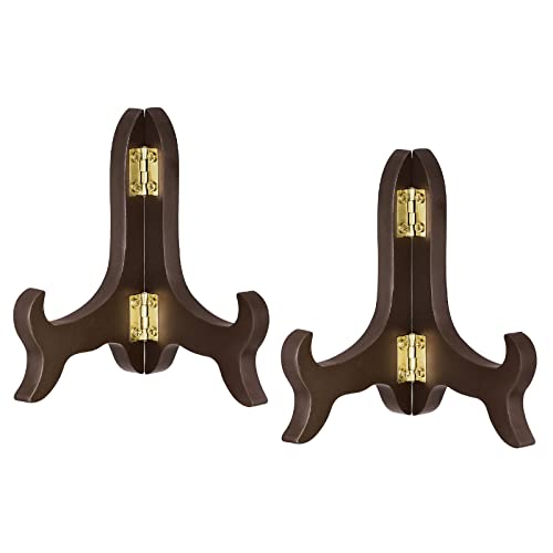 uxcell 2pcs 4" Easel Plate Holder, Wooden Folding Display Stand Brown for Decorative Picture Frame - color: Brown, size: 4"