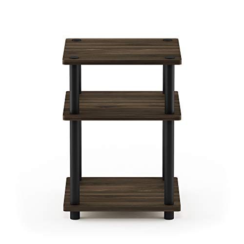 Furinno TURN-N-TUBE Side Table, 3-Tier Square Modern End Table, Open Shelves Nightstand, Night Stand, Bedside Table, Easy Assembly, for Living Room, Bedroom, Columbia Walnut - color: Columbia Walnut/Black, size: 3-Tier With Open Shelves