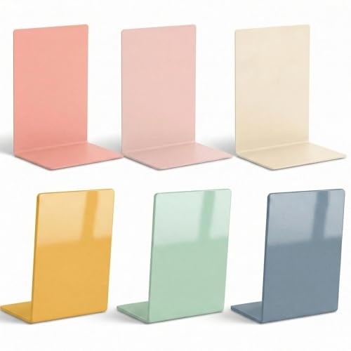 6 Pack Acrylic Bookends, Thickened Colorful Book Ends for Shelves, Assorted Colors, Stable Non-Slip Book Stoppers for Home Office Classroom Organization(Bohemian Colors) - color: Bohemian Colors
