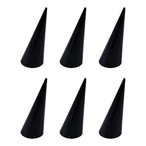 AUEAR, 6 Pack Cone Shape Acrylic Solid Ring Display for Jewelry Showcase Stand (Black) - color: Black, size: 6 Pack
