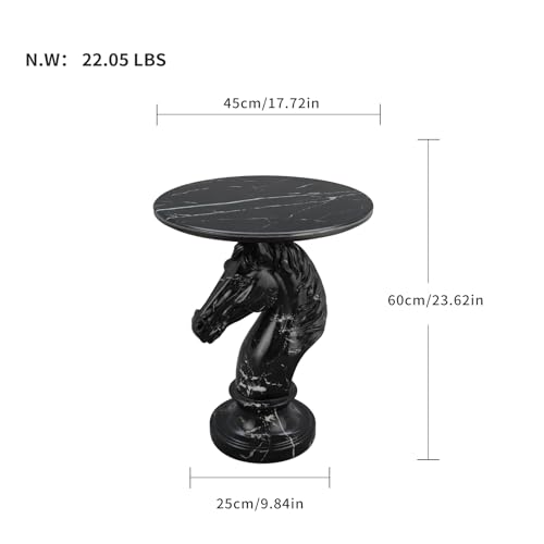 Sculptural Horse Side Table - End Table with Faux Marble Top Unique Horse Statue Decor for Living Room Bedroom Entryway Elegant Animal Sculpture Unique Horse Lover Gifts - color: Black Horse Base