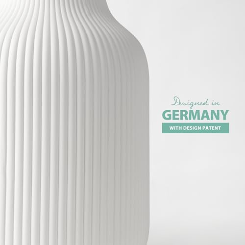 flature Ceramic Vase with Grooves - Waterproof Flower Vase in Matte White for Fresh Flowers, Dried Flowers, Pampas Grass, Large 7.9" Tall Vase as a Gift, Decoration for Living Room, Bedroom, Office. - color: White