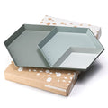 LINE+ARC Hand-Painted Metal Nesting Trays (Set of 3 ModTrays, Winter Salad) for Mid-Century Modern Coffee Table Entryway Stacking Geometric Trinket Valet Catchall Vanity Jewelry Ottoman - color: Winter Salad