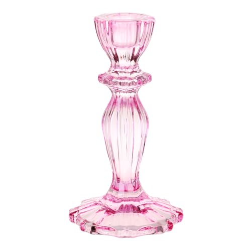 Talking Tables Boho Pink Glass Candlestick Holder Height 16cm One Size Glass Candle Holder,Large - color: Pink, size: Large