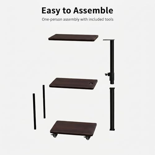 360° Swivel Side Table with Storage, Height Adjustable, Smooth-Rolling Wheels, C-Shaped End Table for Couch/Sofa, Recliner, Living Room, Black Walnut-Look - color: Black Walnut - Look