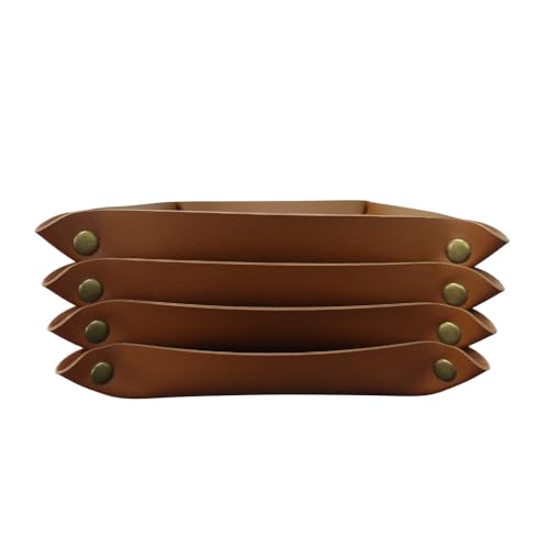 4 Pcs Portable Multi-Purpose PU Leather Valet Trays,Suitable for desks, entryways, nightstands.Perfectly organizes Small Items Like Jewelry, Keys, Paperclip,Glasses, Clamp, Headphones, Watches.