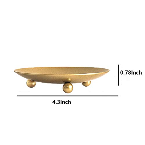YYaaloa 2 Pack Gold Decorative Iron Plate Candle Holder 4.33'' Candle Stand Candle Plate for LED & Wax Candles, Incense Cones, Spa, Weddings (Gold-2 Pack)