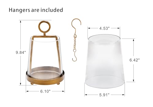 6" Wide Modern Farmhouse Metal Hurricane Candle Holder with Handmade Sturdy Glass Sleeve in Antique Brass for Pillar Candle & Plants, Glass Hurricane Lantern, Industrial, Minimalistic - color: Brass, size: 6"x10"