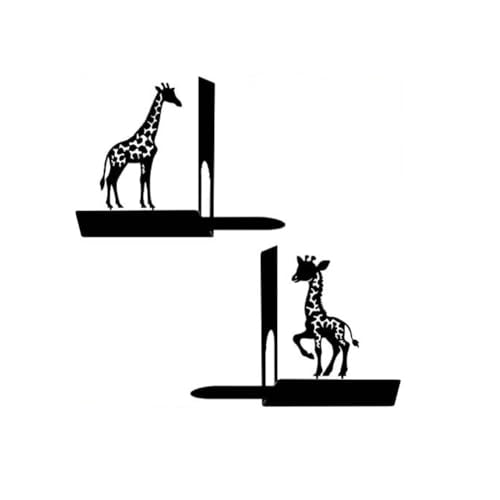 1 Pair Giraffe Bookends for Shelves,3D Foldable Giraffe Book Ends Decorative Bookends Organizer Metal Book Stands Journal Book Holder Book Stoppers for Women Girls Kids Gift Home School Library Decor