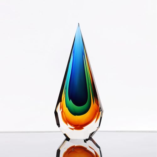 Yao Yuan Handmade Murano Glass Art Decor Sculpture - Unique Hand-Cut Cube Paperweight for Home Décor - size: 12.2in