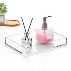 DINGHUO Acrylic Perfume Bathroom Vanity Counter Tray, Clear 9.45"x7.09"x1.38" Rectangle Countertop Organizer for Jewelry Candles Soap Makeup Toilet Tank Kitchen - 1 Pack - style: Small Acrylic Tray