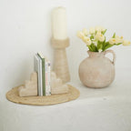 Chagoart Book Ends for Shelves-Concrete Heavy Duty Bookends-Book Stopper- Decorative Bookends for Heavy Books-Travertine Marble Look Book Ends Unique -Scallop Stone Bookends (Travertine)