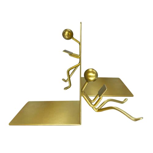 Ottimo Heavy Duty Metal Unique Office Desk Bookends for use as Bookshelf Decor, Home, Office or Kitchen Shelves. Unique, Cute and Decorative Book Stopper to Hold Books, Great Gift Idea (Gold) - color: Gold