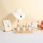 GemeShou Beige wood ring storage organizer, Velvet Jewelry ring display holder, Cute ring display stand for selling, wedding ring holder at nightstand【Beige with three cone】 - size: Medium