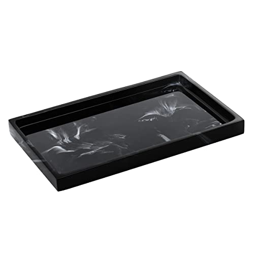 Emibele Bathroom Tray, Resin Countertop Vanity Tray Jewelry Storage Dresser Tray Kitchen Toilet Tank Tray Organizer for Candle Plant Perfume Shampoo Towel Home Decor, Medium, Ink Black - color: Ink Black, size: 10" x 6.1" x 0.8"