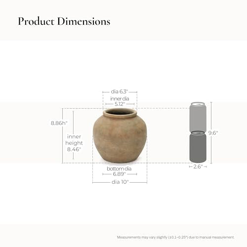 LuxenHome Ceramic Flower Vase, 9" Tall Terracotta Round Vases with Natural Earth Tones, Farmhouse Vases for Shelf Living Room Decor, Boho Vase Vintage Pottery for Entry Way Table Home Decor - color: Brown C