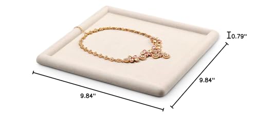 Oirlv Top Microfiber Jewelry Tray Square Nightstand Organizer Rings Earrings Necklace Trinket Storage Tray Showcase Jewelry Display (Beige) - color: Beige
