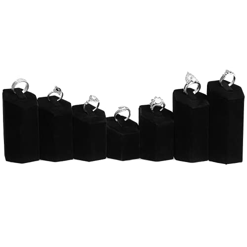 MOOCA Jewelry Ring Stand Holder Display Set, Ring Holders for Jewelry Storage Organizer Stand Pedestals Display 7 Pcs Set, Black Velvet - color: Black Velvet
