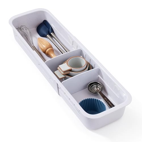YouCopia DrawerFit Expandable Kitchen Drawer Organizer: Sliding Storage Tray for Utensils & Accessories in Deep Drawers, Expandable 15–23" wide, White Speckled BPA-free - style: Sorter