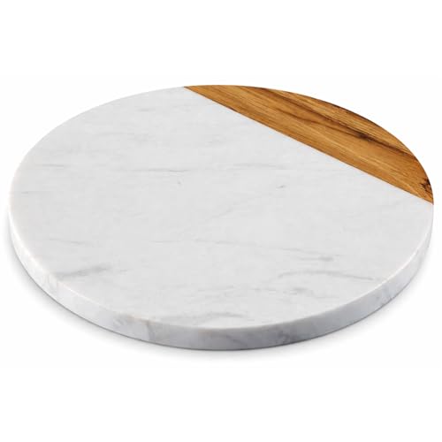 White Marble Board - Cheese Board | Acacia Wooden Serving Tray For Charcuterie, Cheese, Meats, Fruit, Crackers | Cutting Board, Serving Tray, Round Slab 10 Inches. - color: White, size: 10"L x 10"W