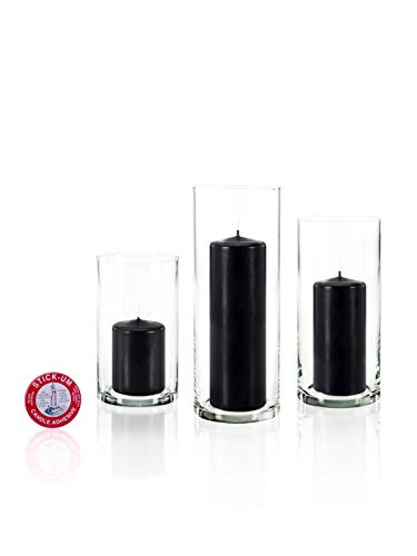 yummi Set of 36 Slim Pillars and Cylinder Vases - Black - color: Black