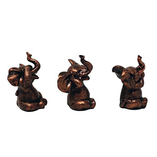 Nature's Mark 3 Baby Elephants See No Evil Hear No Evil Resin Statue Figurine Home Decorative Accent Decor
