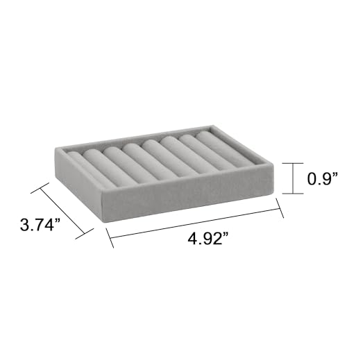 Frebeauty Small Jewelry Tray Set,Velvet Ring Organizer,Stackable Jewelry Organizer Tray,Mini Jewelry Drawer Organizer,4.92 x 3.74 x 0.9 Inches,7 Slots Ring Tray for Women(Set 2,Grey) - color: Grey, size: 7 Slots Set 2