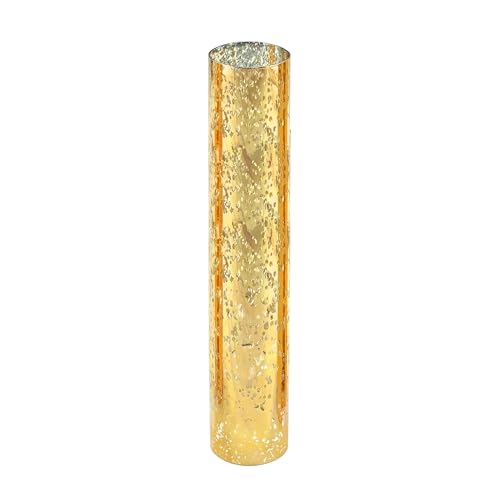 WGVI Hurricane Candle Holder Sleeve, W: 2.5", Ht: 14", Gold Speckled Glass Cylinder Open Both Ends, Chimney Tube Shade, 1 Piece - size: 2.5x14"H
