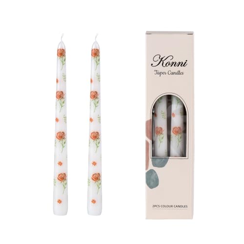 Taper Candles,10 inch 2pc White Tapered Candles with Red Rose Printed, Unscented and Smokeless Long Burning Candles,Tall Candlesticks with Cotton Wicks,Ideal for Weddings, Home Décor - style: Red Rose