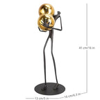 Modern Abstract Cast Iron Sculpture with Golden Spheres – 16.2 in Tall Handmade Minimalist Figurine Art for Home Office Decor, Industrial Desktop Ornament Gift (Black)