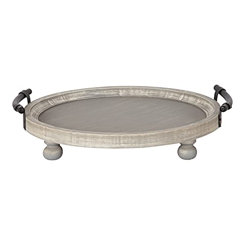 Kate and Laurel Bruillet Farmhouse Round Tray, 15 inch Diameter, Rustic Gray, Wooden Tray for Coffee Table - color: Gray