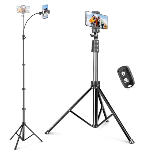 Sensyne 88" Phone Tripod, Selfie Stick Tripod with 14.95" Flexible Gooseneck, Overhead Cell Phone Stand for Video Recording, Photography, Compatible with Phone, Camera - color: Black, size: 88-inch