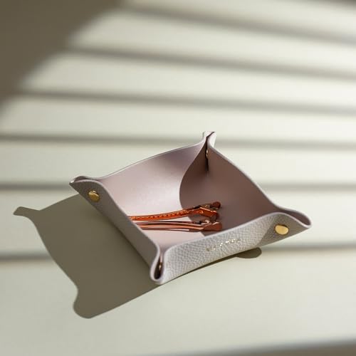 OLETHA Small Foldable Valet Tray, Travel Essentials for Women, Portable Catchall Organizer for Jewelry & Keys, for Hotel Nightstands, Home Office & Desk, Aesthetic Faux Leather, Light Taupe - color: Light Taupe