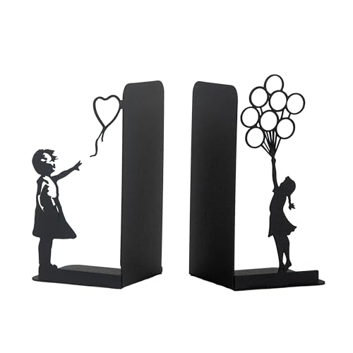Girl with Balloon Silhouette Bookends, Banksy Arts, Iconic Figure Book Stand, Street Arts, Graffiti Art, Hope Themed Bookend, Decorative Balloon Girl Book Stand, Flying Balloon Girl Book Holder