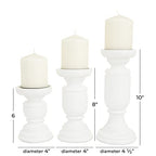 Deco 79 Mango Wood Turned Style Pillar Candle Holder, Set of 3 10", 8", 6"H, White - color: White, size: 3 PIECES SMALL SIZE