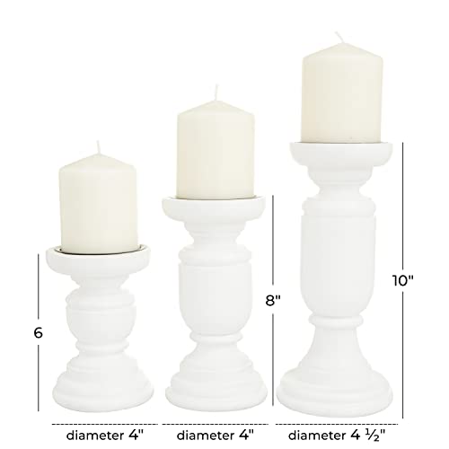 Deco 79 Mango Wood Turned Style Pillar Candle Holder, Set of 3 10", 8", 6"H, White - color: White, size: 3 PIECES SMALL SIZE