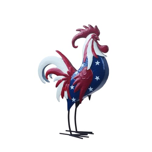 Metal Rooster Statues Waterproof Chicken Sculpture Metal Garden Deco Outdoor Yard Ornament for Patio Lawn Backyard - color: #3