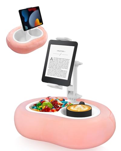 Tablet Pillow Stand, Compatible with 5"-12.9" Kindle, iPad, Phone/Tablet, Google, Samsung, 360° Rotating Phone Holder for Bed, Soft Plush Fabric, Detachable Bowl, Reading and Relaxation on Bed, Pink - color: Pink