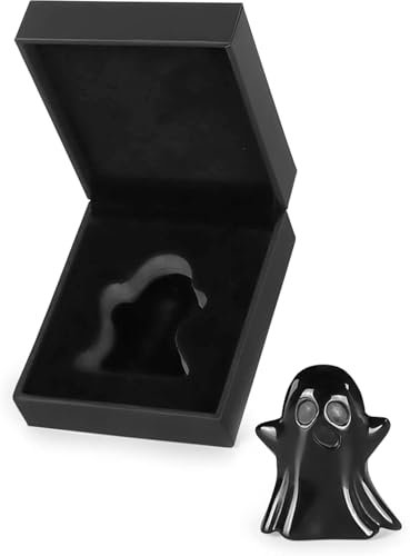 Artistone 1.7" Crystal Ghost Statue Carved Gemstone Halloween Ghost Sculpture Figurine Ornament Healing Stone for Home Office Mantel Decor (Black Obsidian)
