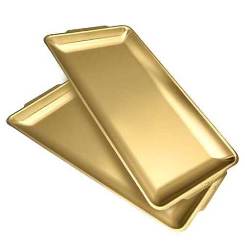 2Pcs 304 Stainless Steel Food Serving Trays, 12.6" Rectangular Gold Platters, Rectangle Versatile Organizer Serving Tray Platter for Kitchen Party Dining Buffet Gatherings Outdoor Events - color: Gold 2 Packs