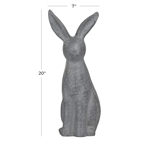 Deco 79 Polystone Rabbit Decorative Garden Sculpture Indoor Outdoor Garden Statue, Outdoor Sculpture 7" x 8" x 20", Gray - size: 7" x 8" x 20"