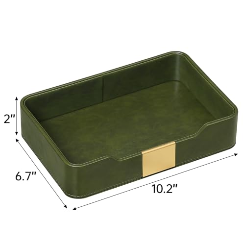 10.2" x 6.7" Nightstand Organizer Tray with Gold Accent, Decorative Valet Trays Cologne Organizer for Men, Key Bowl Perfume Trinket Tray for Dresser Bedside Entryway Table (Olive Green) - color: Olive Green