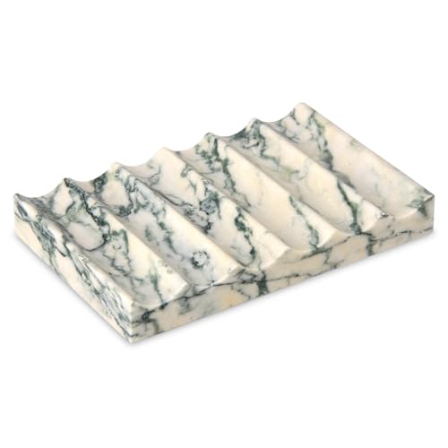 Luxury Marble Soap Dish Tray,Rectangle Stone Marble Soap Tray,Self Draining Soap Holder for Bathroom, Kitchen (Green Texture) - color: Green Texture